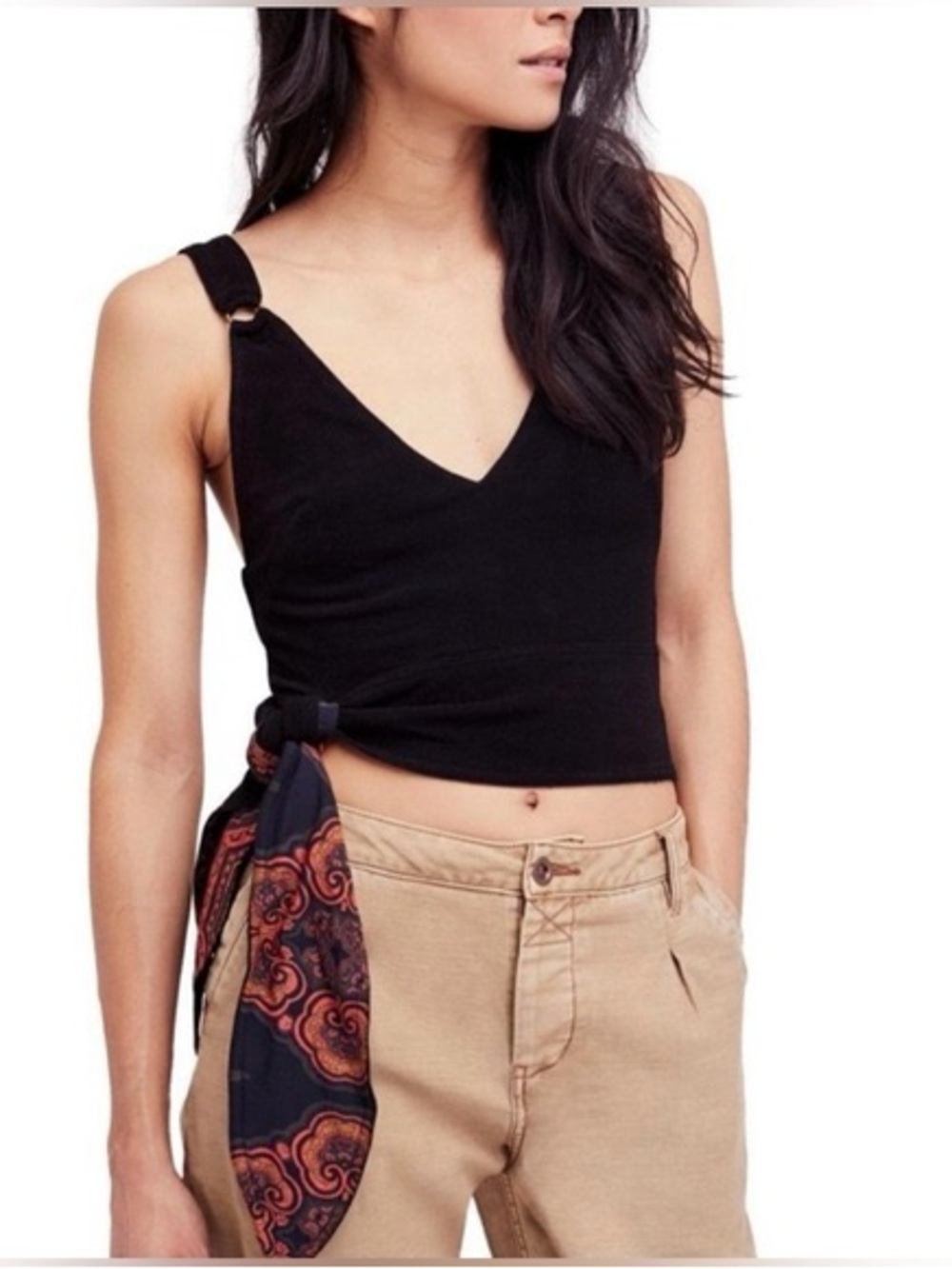 Free People Side Tie Paisley Bow Tie Crop Tank Top